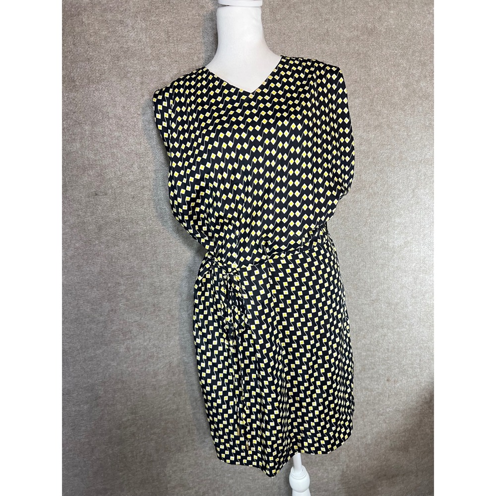 Diane von Furstenberg Silk Geometric Dress Womens 8 Sleeveless Tie Waist Mod